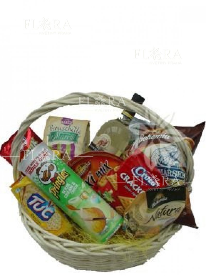 Gift basket with salty snacks and wine 12