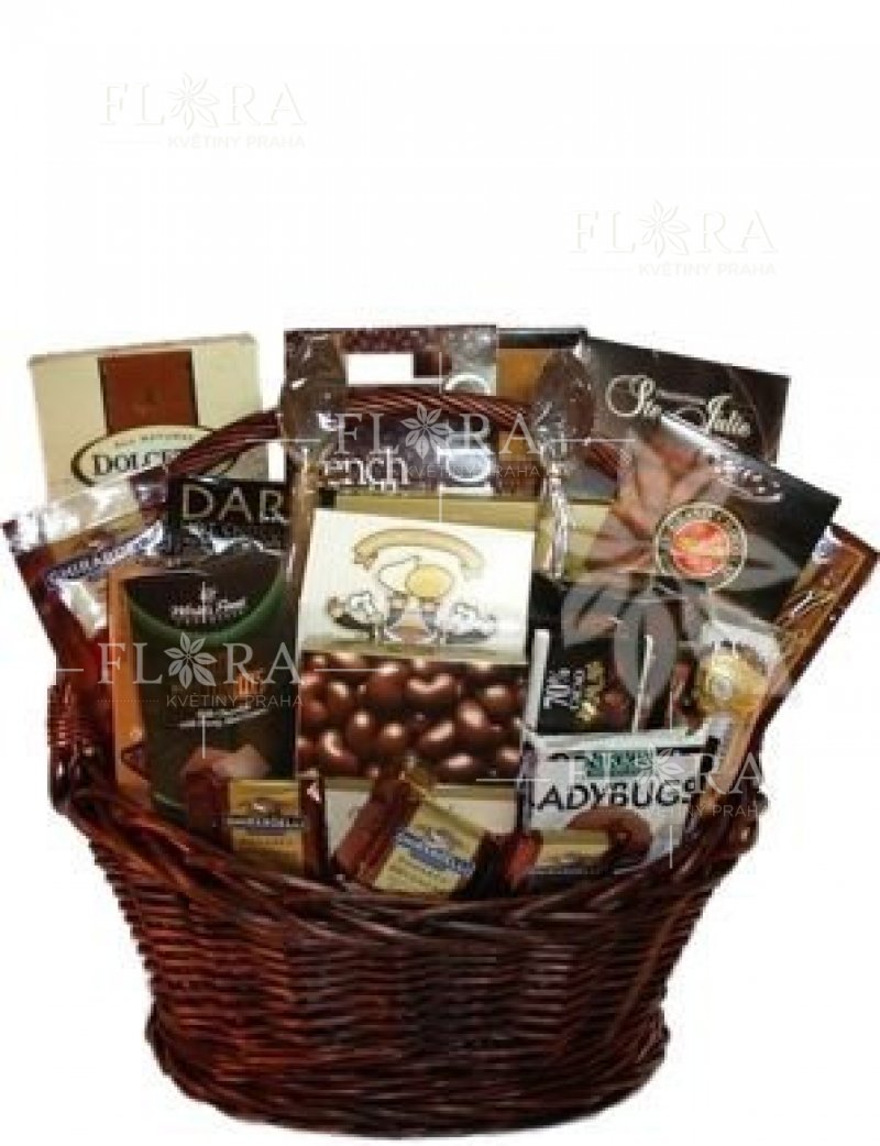 A basket full of chocolate goodies