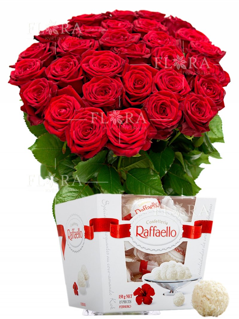 Bouquet of roses + rafaello