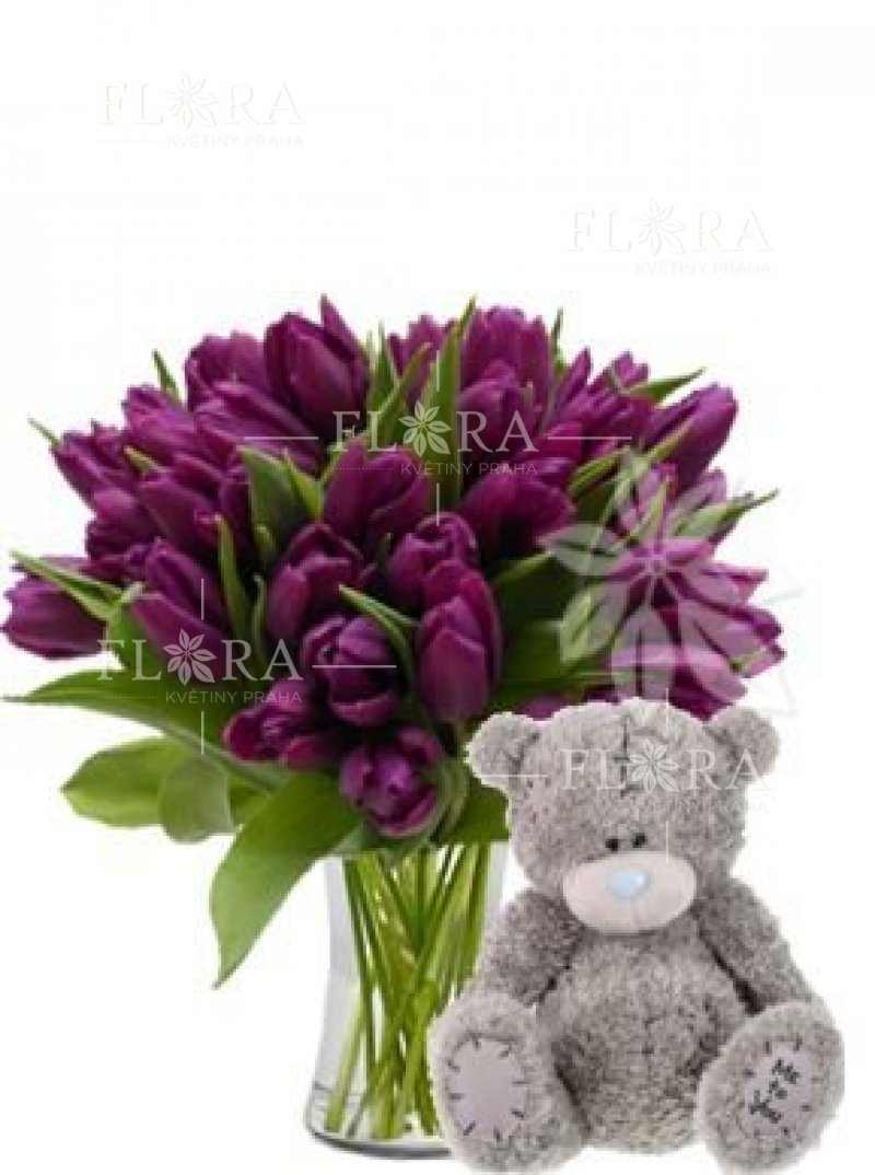 Bouquet + plush bear - delivery in Prague