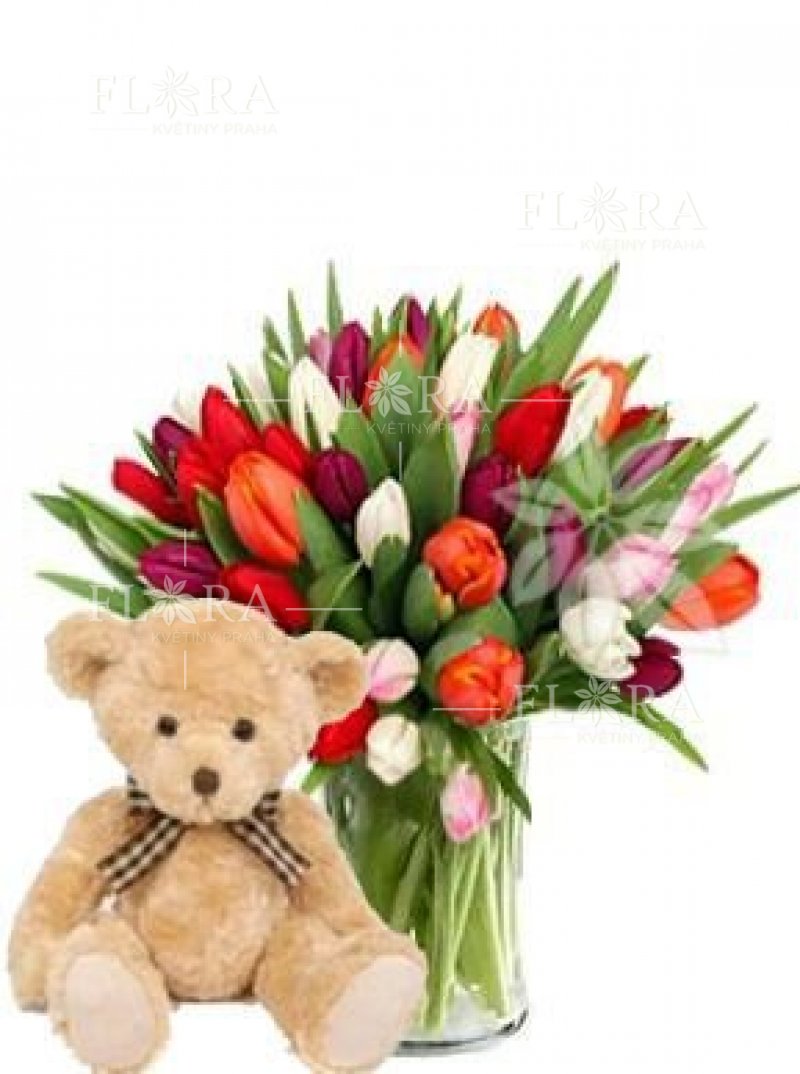 Tulips and Plush Bear - Flora Prague