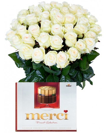 Белые розы + Merci