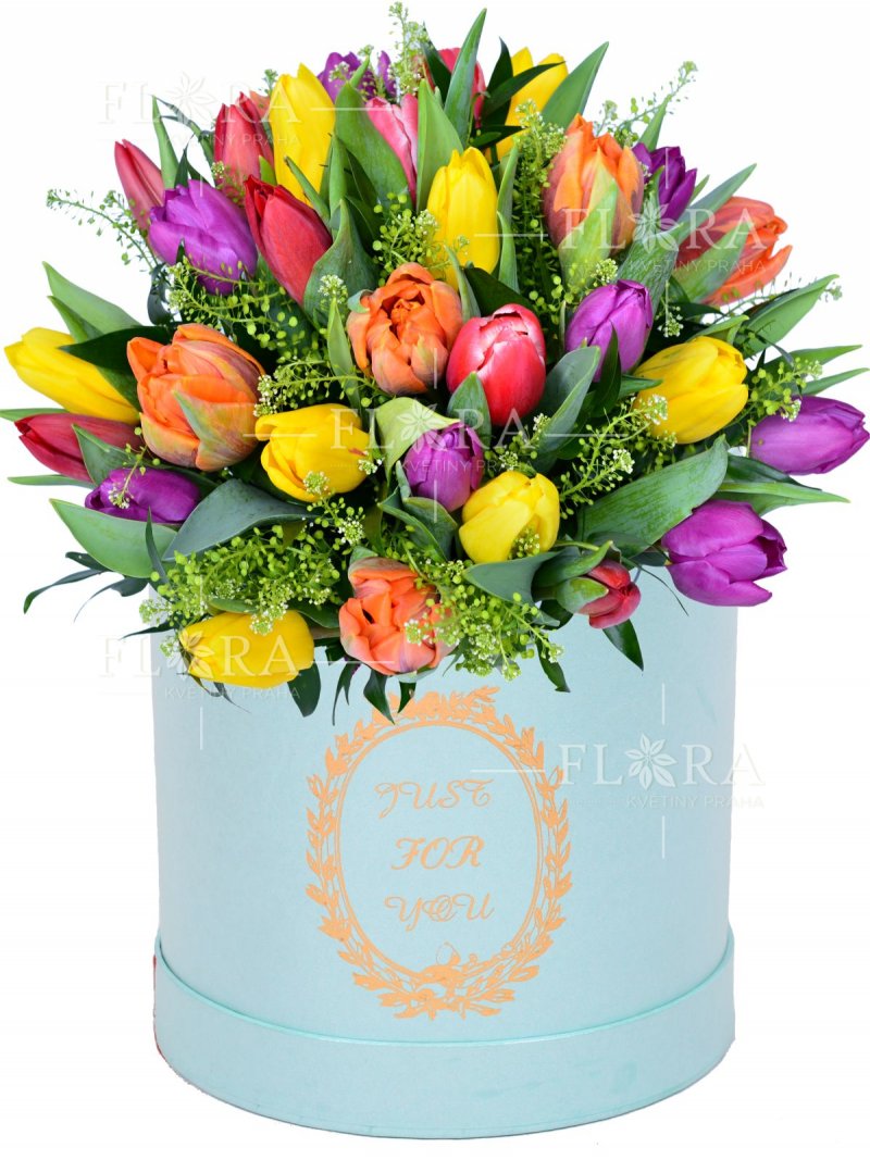 Tulipány v krabici - rozvoz květin