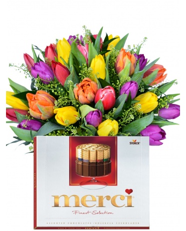 Svieža tulipány + Merci 250g