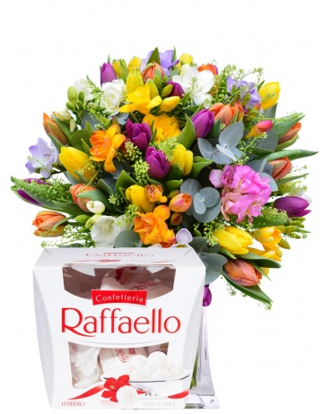 TULIPÁNY A FREZIE + RAFFAELLO 150g
