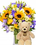Plyšový medvídek a kytice - rozvoz květin