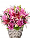 Roses and lilies - a beautiful flower basket