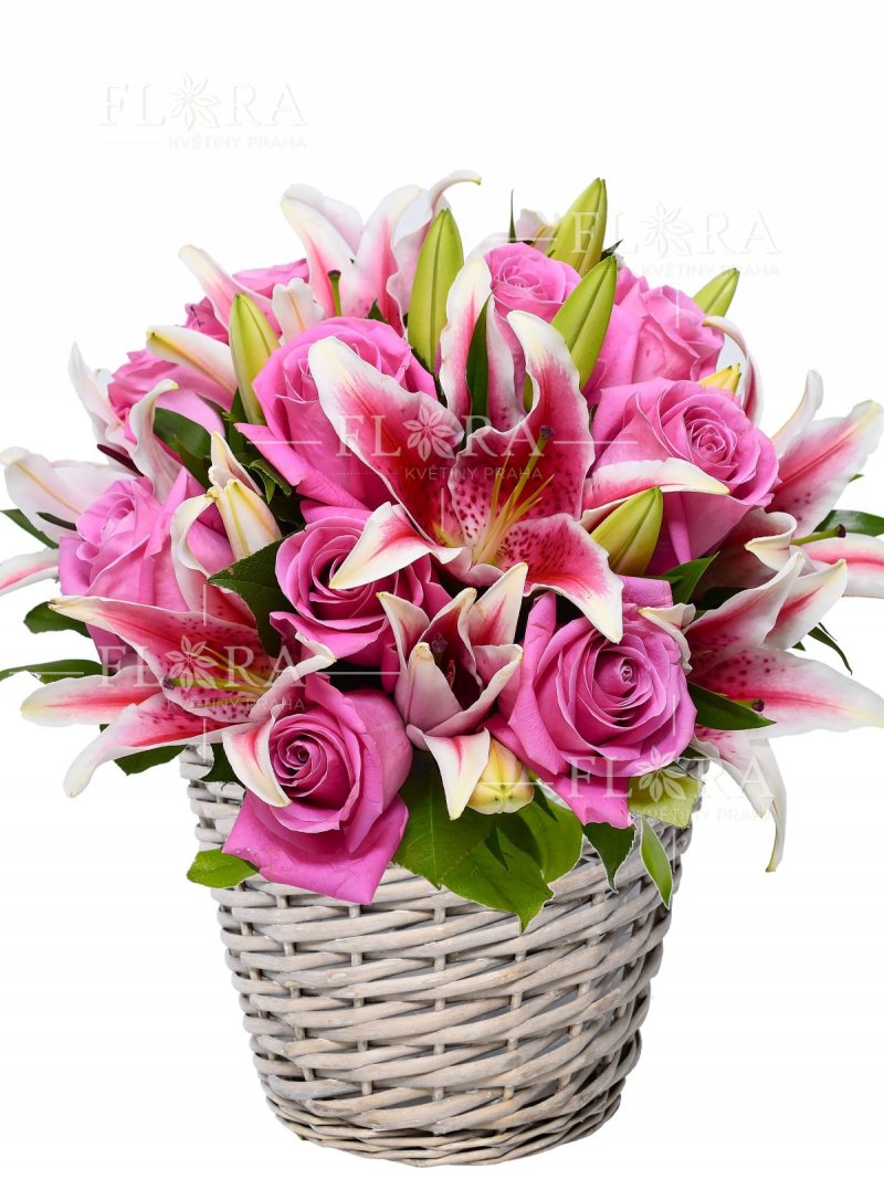 Roses and lilies - a beautiful flower basket