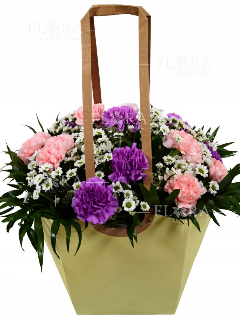 Bouquet in a bag of colored carnations 1